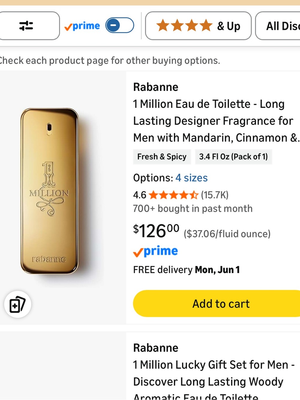 Paco Rabanne 1 Million Men Fragrance Bottle - Gold